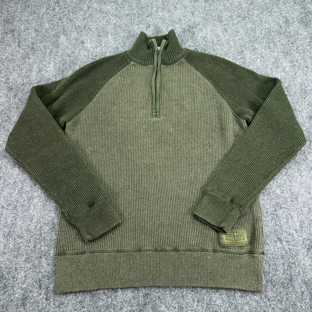 Polo Jeans Ralph Lauren Sweater Men's Medium Green 1/4 Zip Ribbed Military